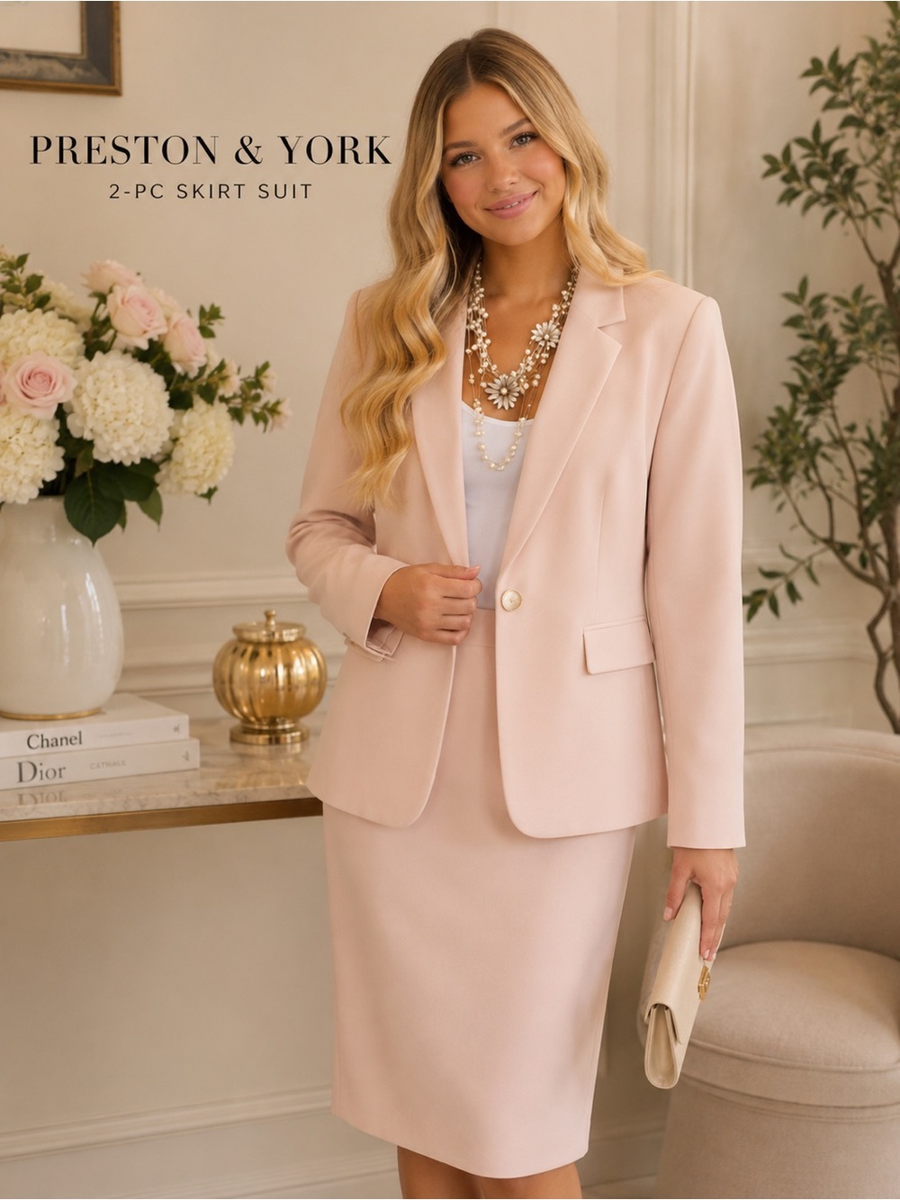 Preston & York Blush Pink Skirt Suit Set Size 12 Quiet Luxury Career
